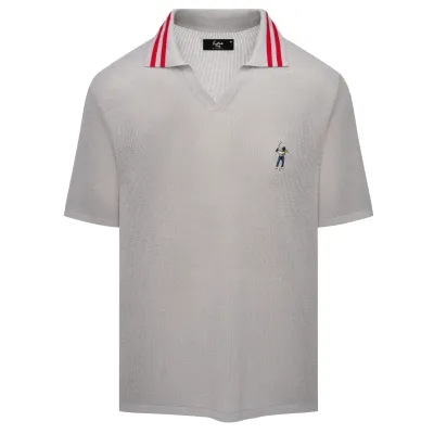 Front view of the Eastside Golf Johnny Polo Shirt in grey with striped Johnny collar