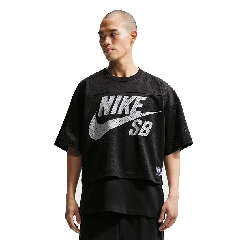 Front view of Nike SB Mesh Football Jersey with oversized Nike SB logo graphic