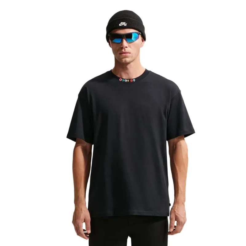 Front view of Nike SB Charm Tee featuring colorful Nike SB collar graphics