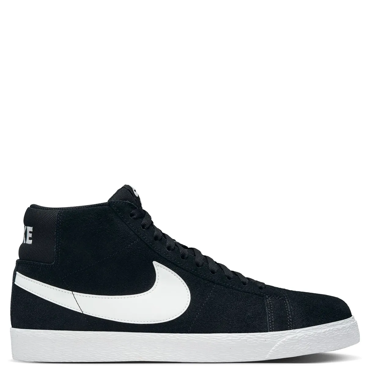 Opposite side profile of Nike SB Zoom Blazer Mid skate shoe in Black/White-White