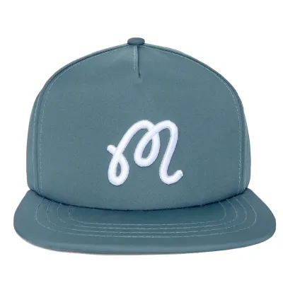 Front view of Malbon Golf M Snapback Hat showing structured crown and flat brim design