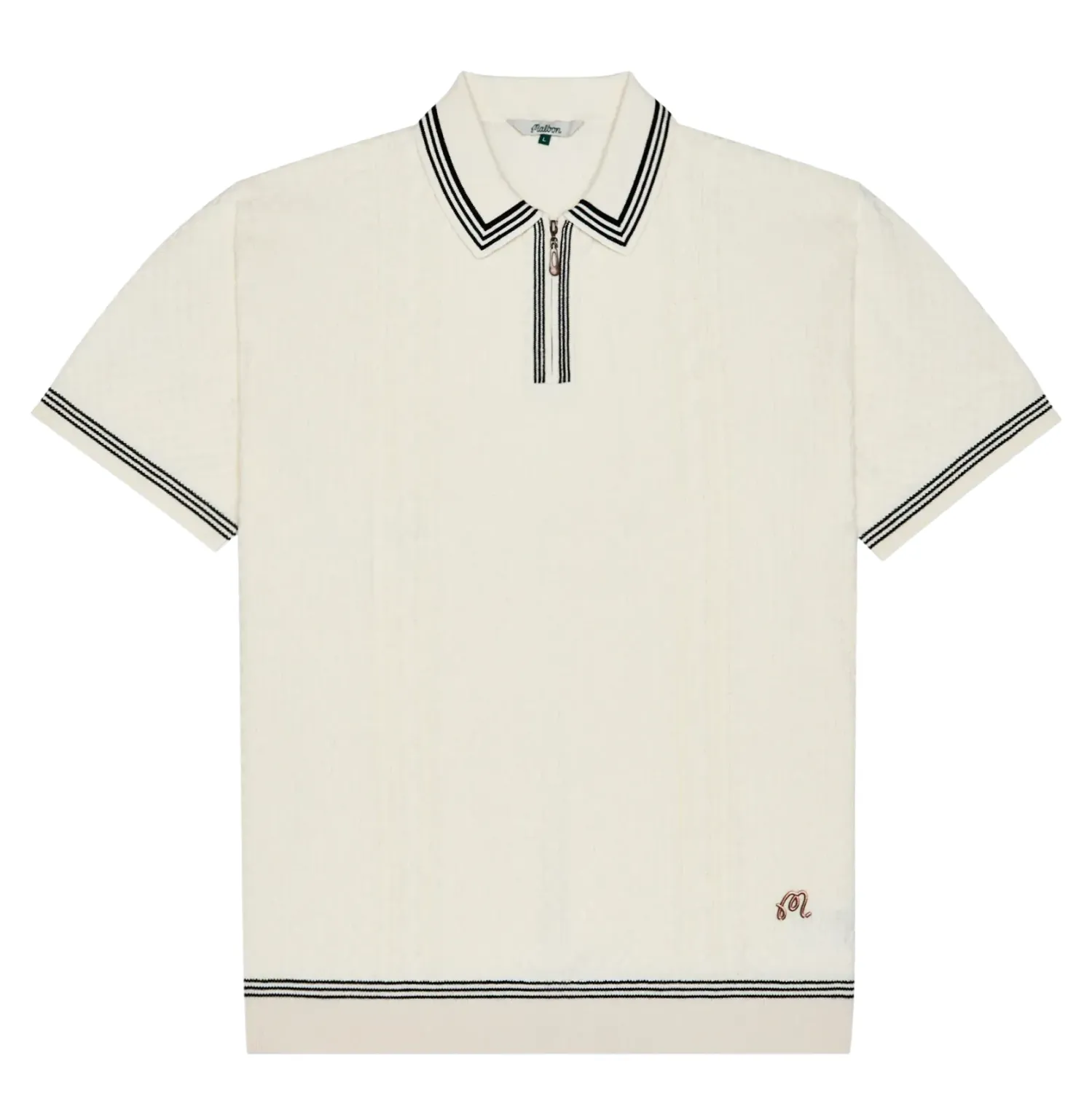Flat lay front view of Malbon Golf Navarro Polo in Cream with contrast trim