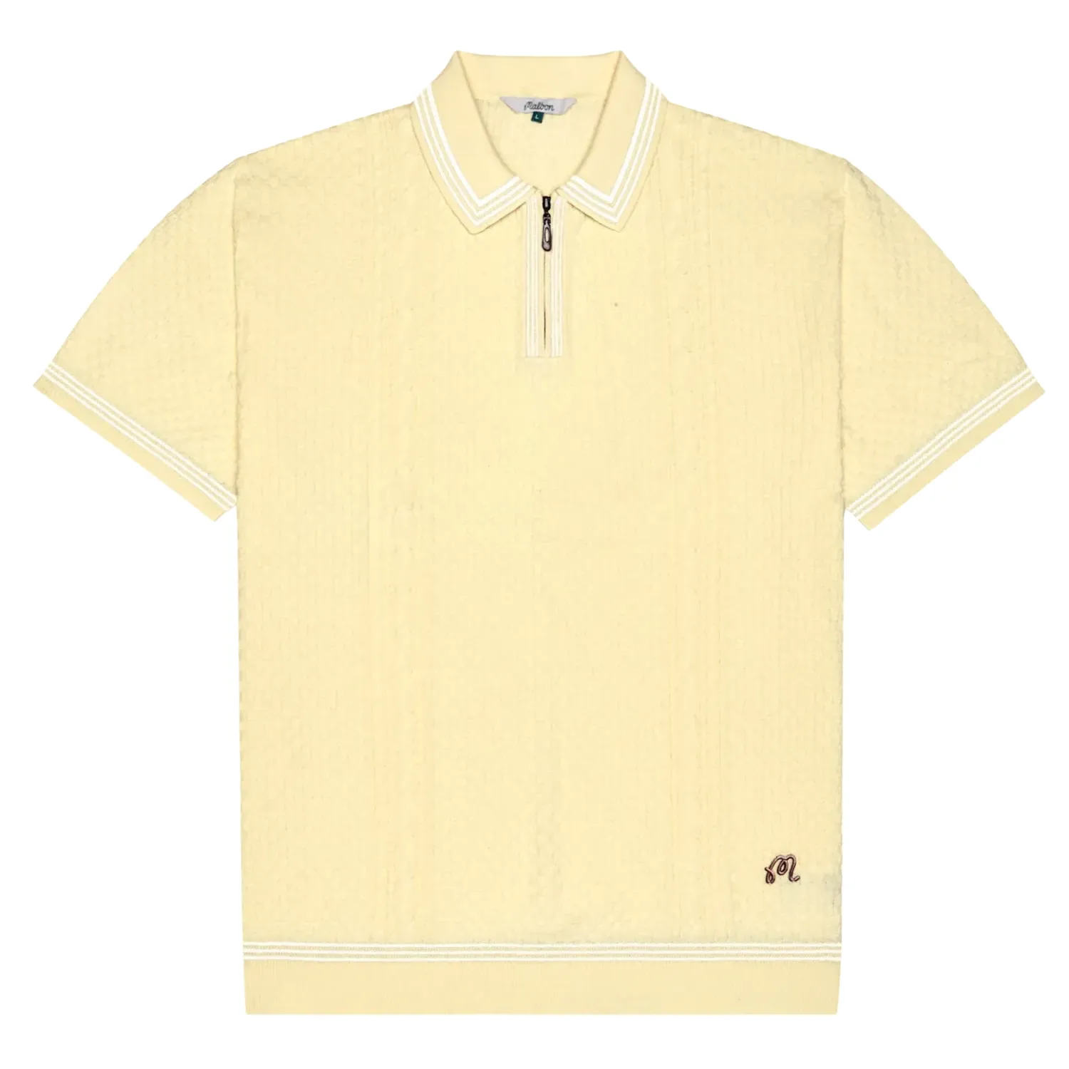 Flat lay front view of Malbon Golf Navarro Polo in Wax Yellow