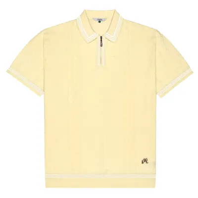 Flat lay front view of Malbon Golf Navarro Polo in Wax Yellow