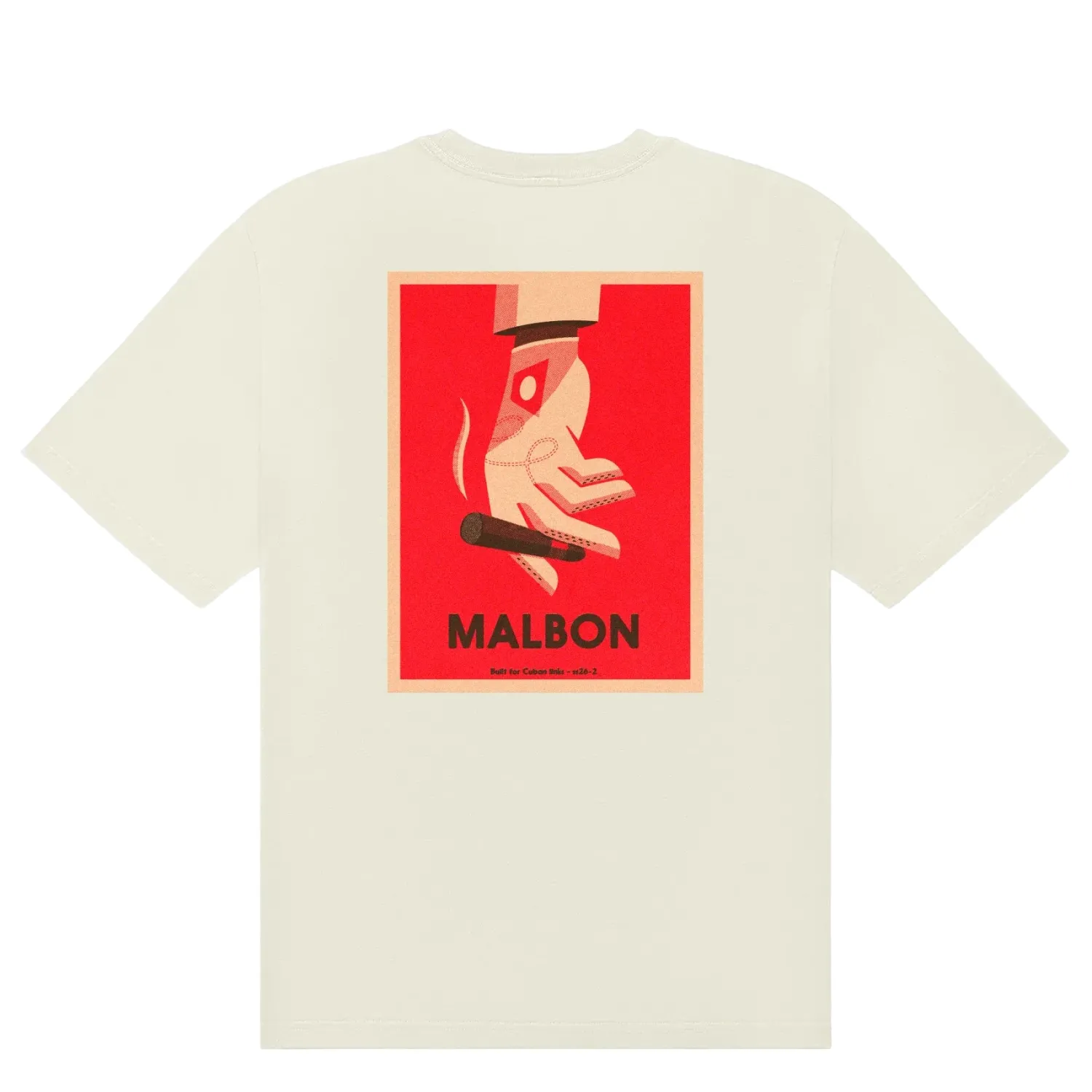 Flat lay back view of Malbon Golf Bermuda Cigar Tee in Cream with graphic print