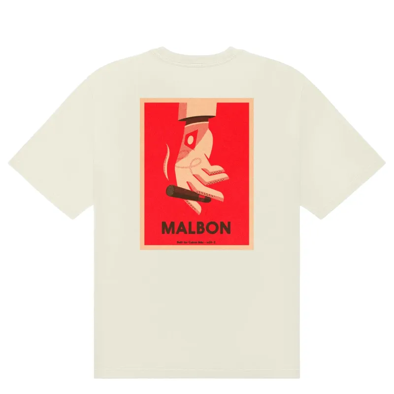 Flat lay back view of Malbon Golf Bermuda Cigar Tee in Cream with graphic print
