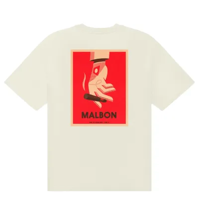 Flat lay back view of Malbon Golf Bermuda Cigar Tee in Cream with graphic print