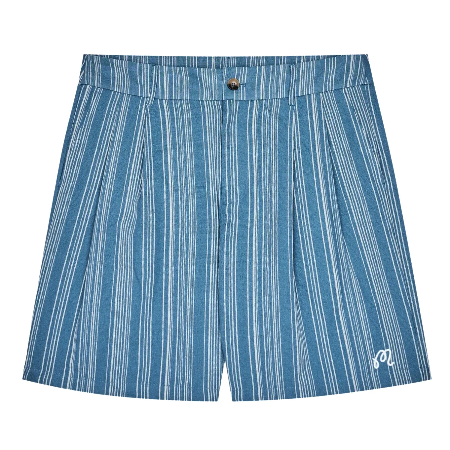 Front flat lay of Malbon Golf Arena Shorts with pleated construction and embroidered logo