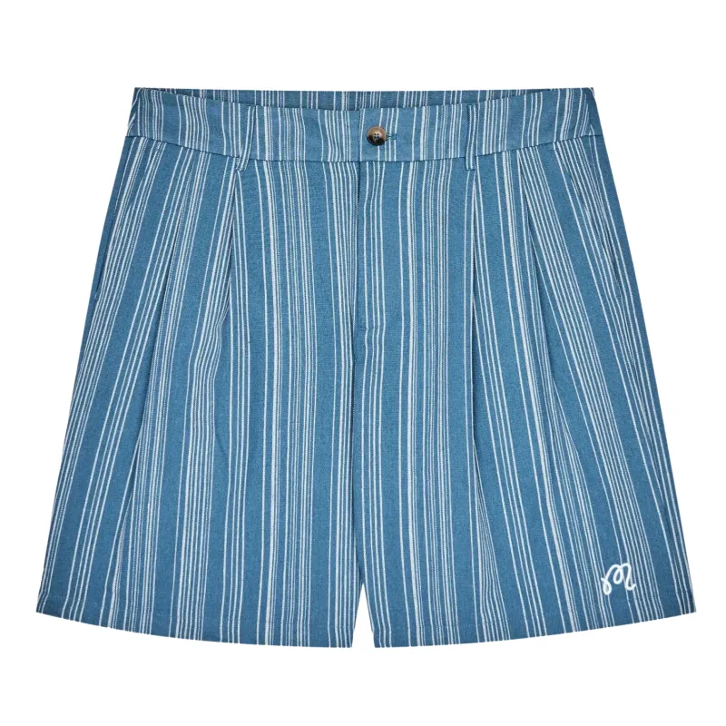 Front flat lay of Malbon Golf Arena Shorts with pleated construction and embroidered logo