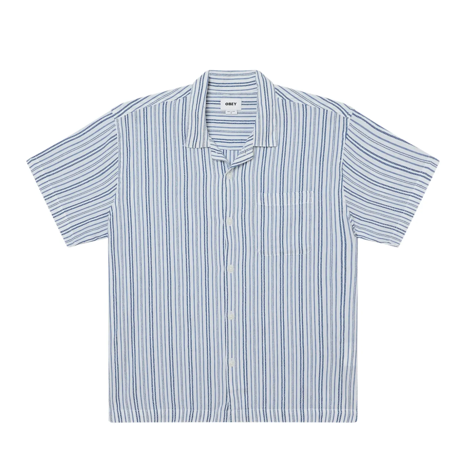 Obey Evans Shirt in white multi with blue vertical stripe pattern