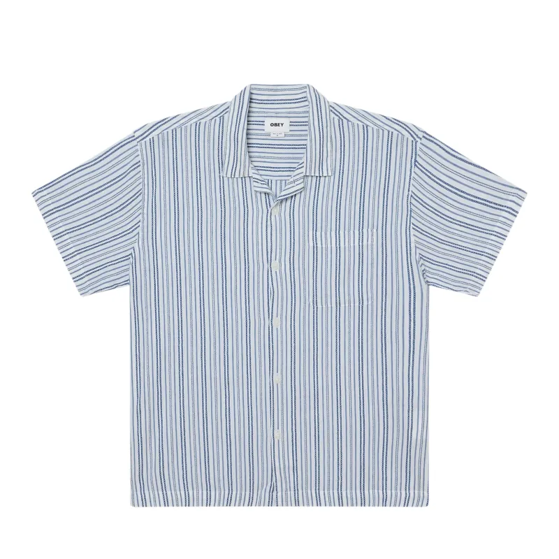 Obey Evans Shirt in white multi with blue vertical stripe pattern