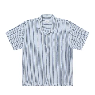 Obey Evans Shirt in white multi with blue vertical stripe pattern