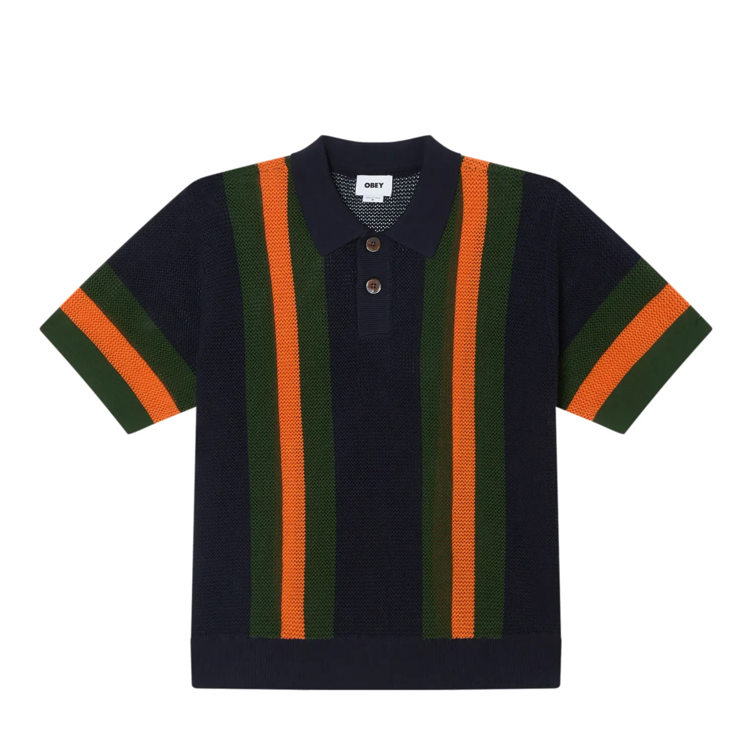 Obey Seth Polo in dark navy multi with orange and green stripe detailing
