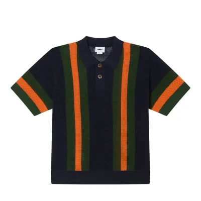 Obey Seth Polo in dark navy multi with orange and green stripe detailing