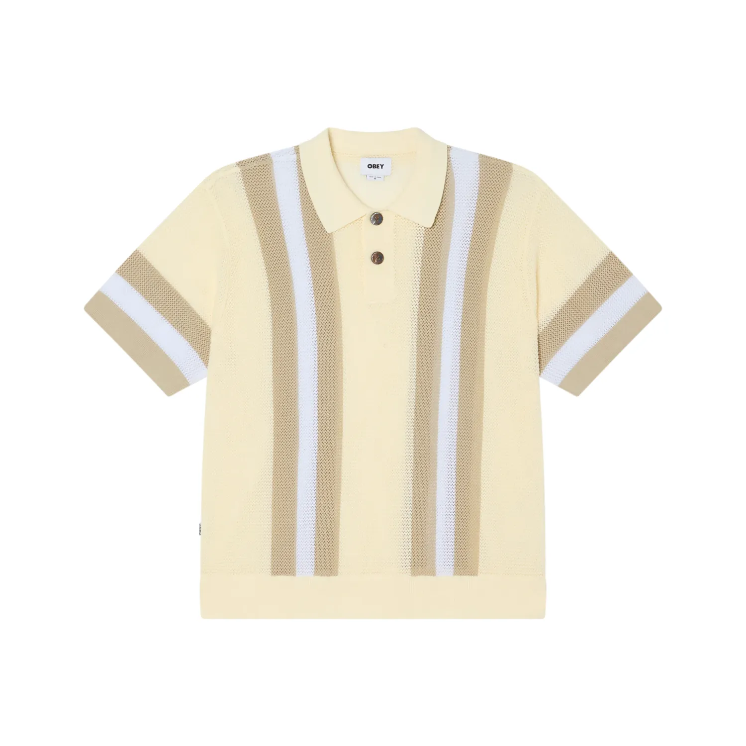 Obey Seth Polo in unbleached multi with vertical stripe knit design