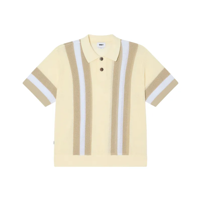 Obey Seth Polo in unbleached multi with vertical stripe knit design