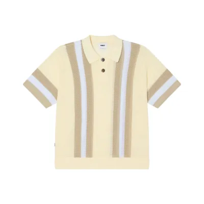 Obey Seth Polo in unbleached multi with vertical stripe knit design