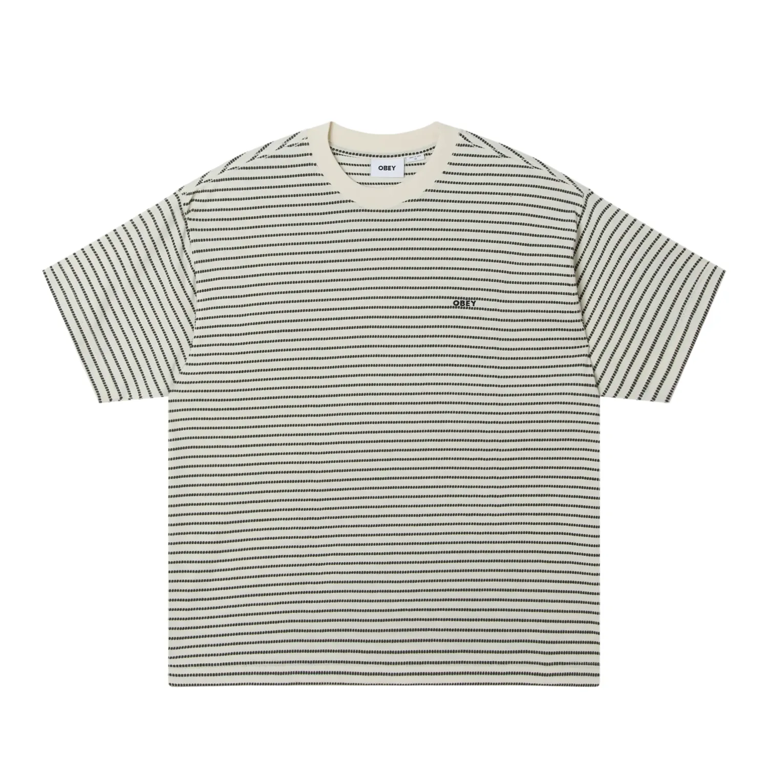 Obey Edwin Tee in cream multi with black horizontal stripe pattern