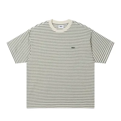 Obey Edwin Tee in cream multi with black horizontal stripe pattern