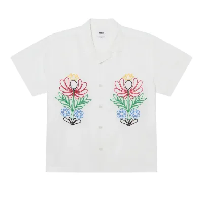 Obey Perry Shirt in white with colorful embroidered floral artwork