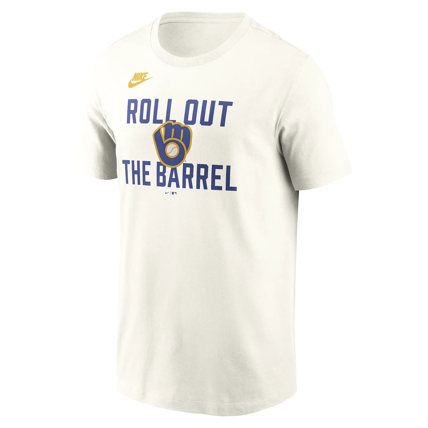Front view of Nike Milwaukee Brewers Cooperstown 70’s tee in sail with vintage graphic.