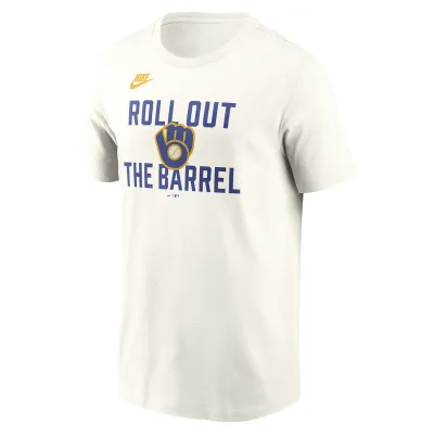 Front view of Nike Milwaukee Brewers Cooperstown 70’s tee in sail with vintage graphic.