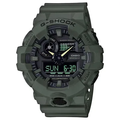 G-SHOCK GA700UC-3A olive green analog-digital watch with oversized rugged case and resin strap