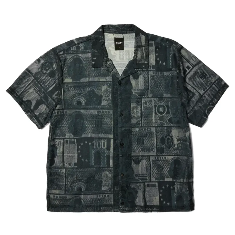 HUF Global Currency Lace Shirt in black with all-over currency-inspired jacquard pattern