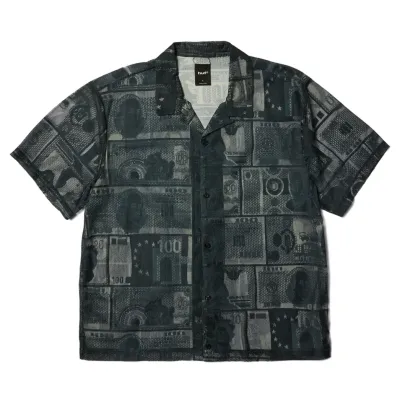 HUF Global Currency Lace Shirt in black with all-over currency-inspired jacquard pattern