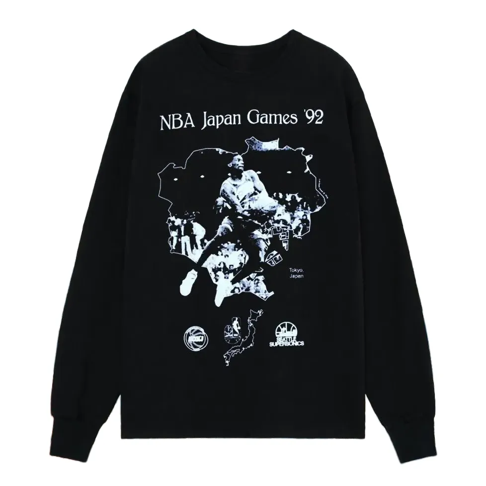Full Court Press NBA Japan Games '92 Long Sleeve Tee in black with vintage basketball graphic