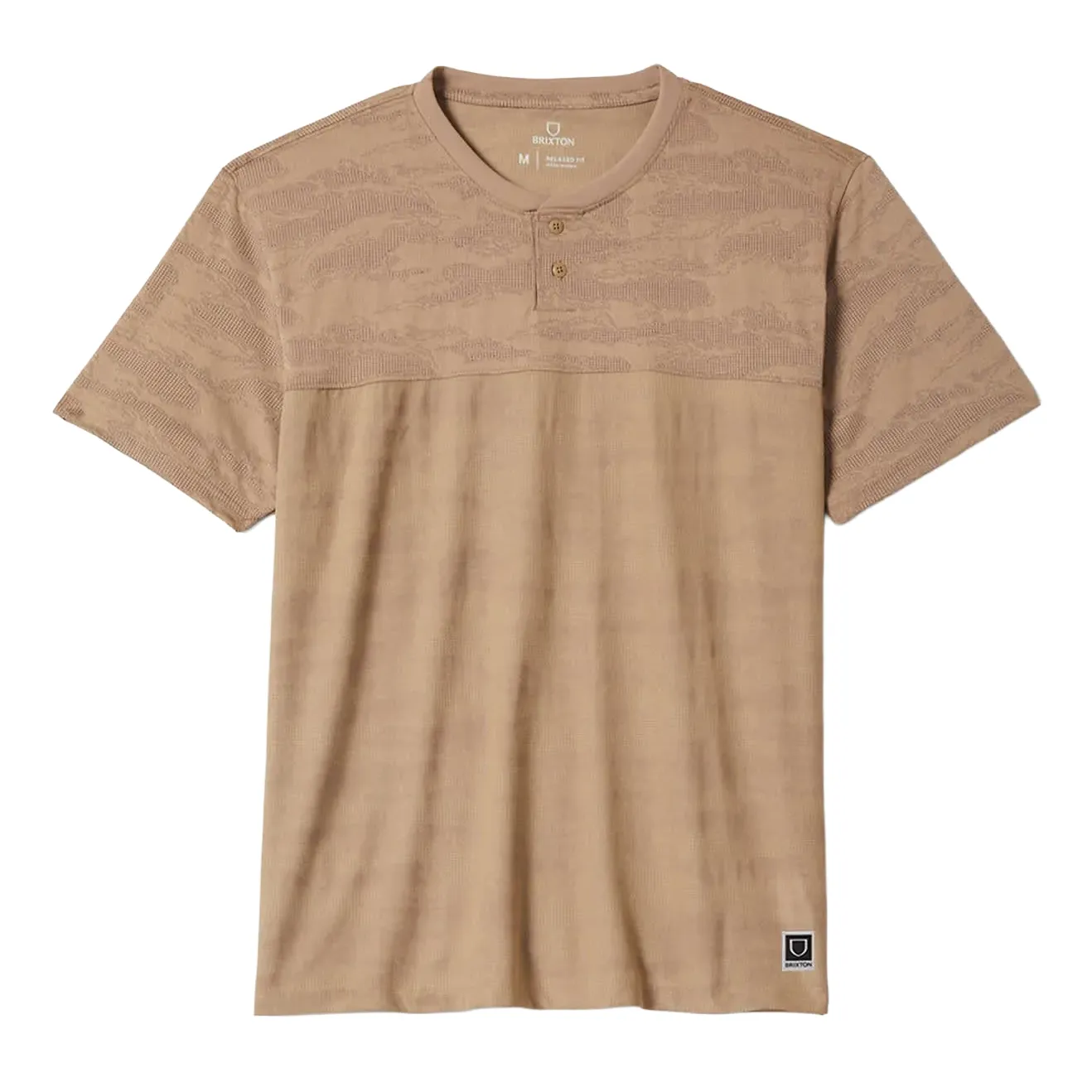 Flat lay front view of Brixton Journey Henley in Desert Tiger Camo