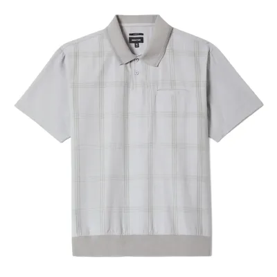 Flat lay front view of Brixton Trolly Jacquard Weekend Polo in Blue Aura