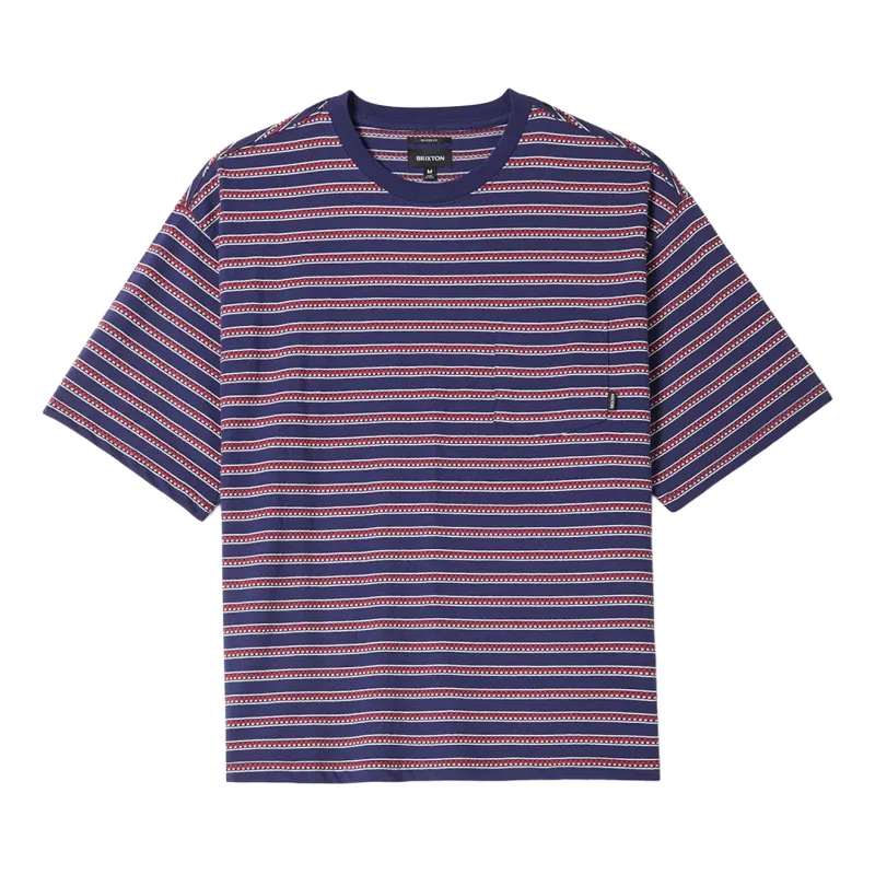 Flat lay front view of Brixton Poolside Pique Box Crop Tee in Washed Navy