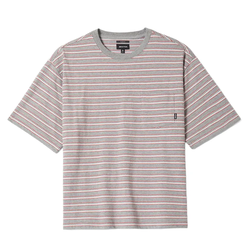 Flat lay front view of Brixton Poolside Pique Box Crop Tee in Heather Grey