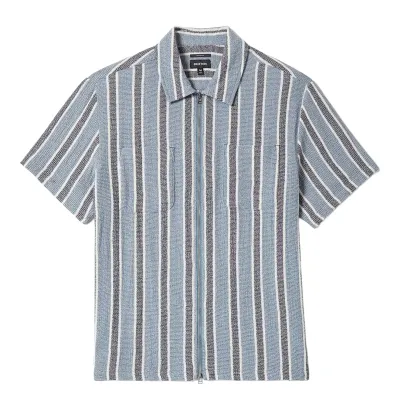 Flat lay front view of Brixton Dexter Textured Stripe Shirt in Black and Dusty Blue