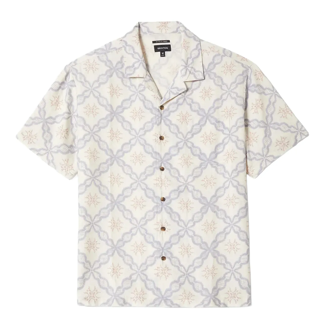 Flat lay front view of Brixton Bunker Slub Shirt in Off White and Blue Tile