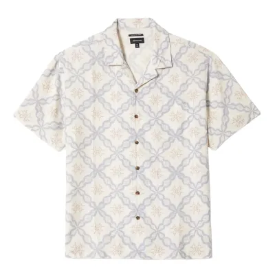 Flat lay front view of Brixton Bunker Slub Shirt in Off White and Blue Tile