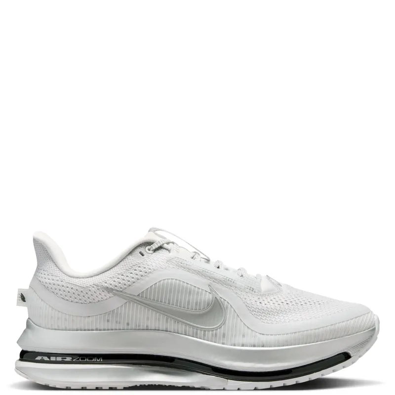 Lateral side view of Nike Pegasus Premium Photon Dust with metallic silver Swoosh branding
