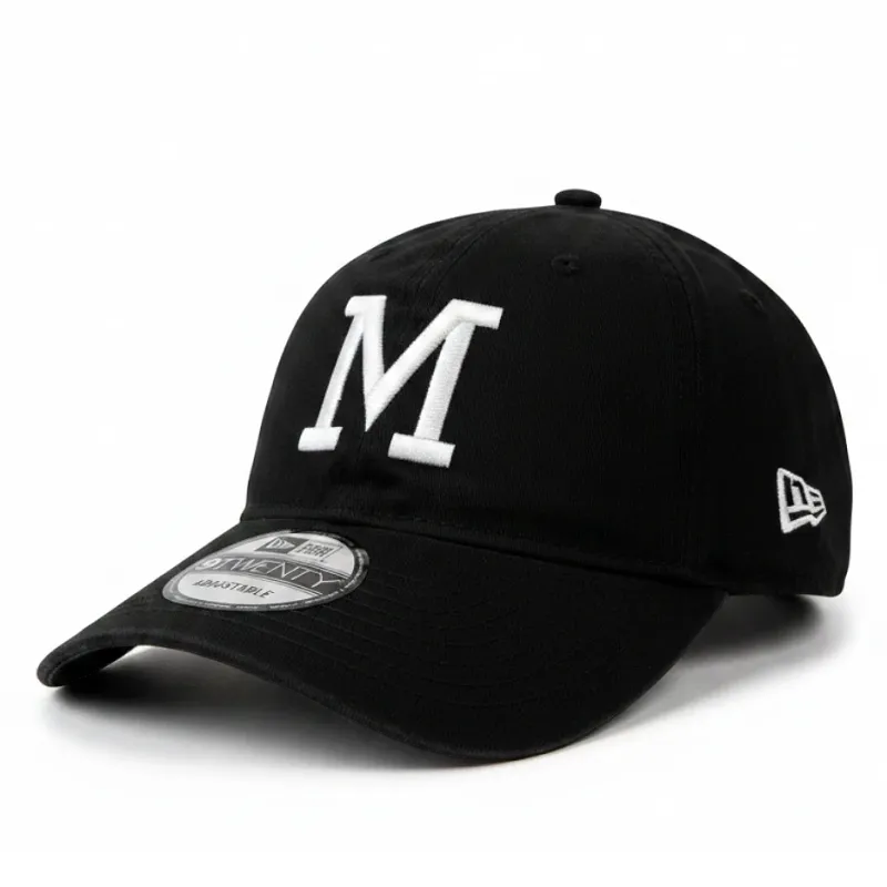 New Era Milwaukee Braves 9TWENTY adjustable hat in black with white embroidered M logo front view