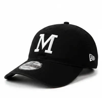 New Era Milwaukee Braves 9TWENTY adjustable hat in black with white embroidered M logo front view