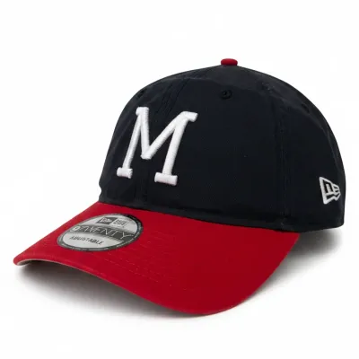New Era Milwaukee Braves 9TWENTY adjustable hat in navy and red with white embroidered M logo