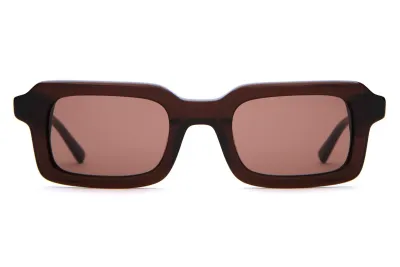 Front view of Crap Eyewear The Lucid Blur sunglasses with a thick rectangular frame and coffee-tinted lenses.