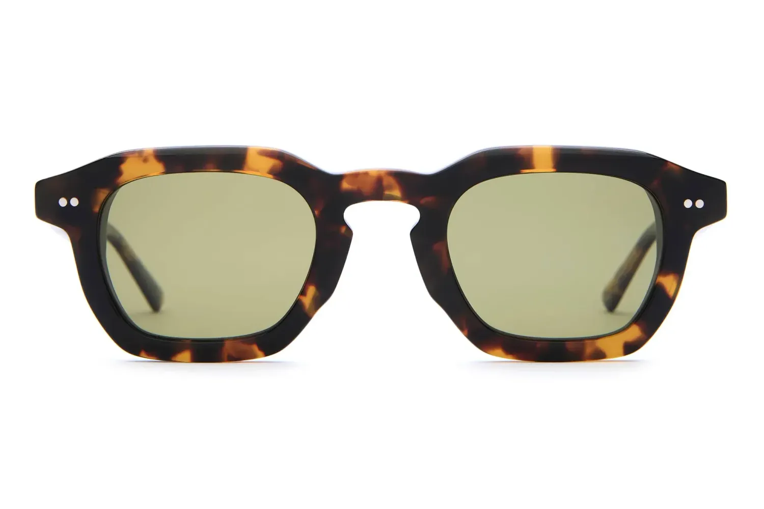 Front view of Crap Eyewear The No Wave sunglasses featuring a square keyhole frame and polarized olive lenses.