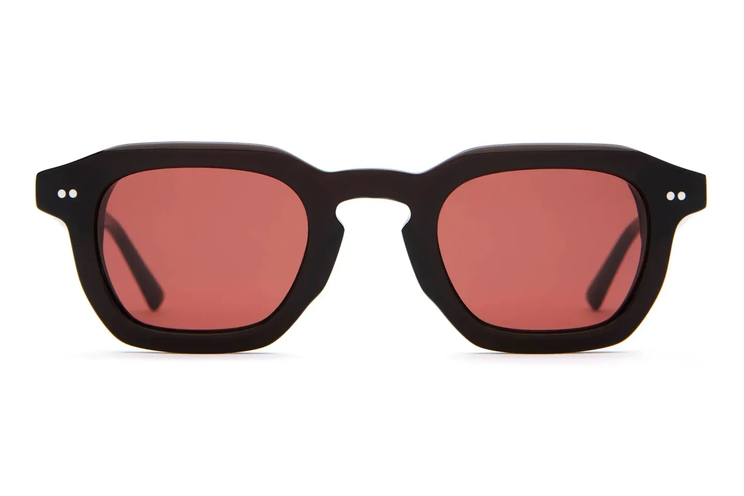 Front view of Crap Eyewear The No Wave sunglasses with a square keyhole silhouette and rosewood lenses.