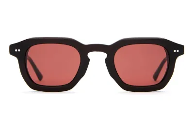Front view of Crap Eyewear The No Wave sunglasses with a square keyhole silhouette and rosewood lenses.