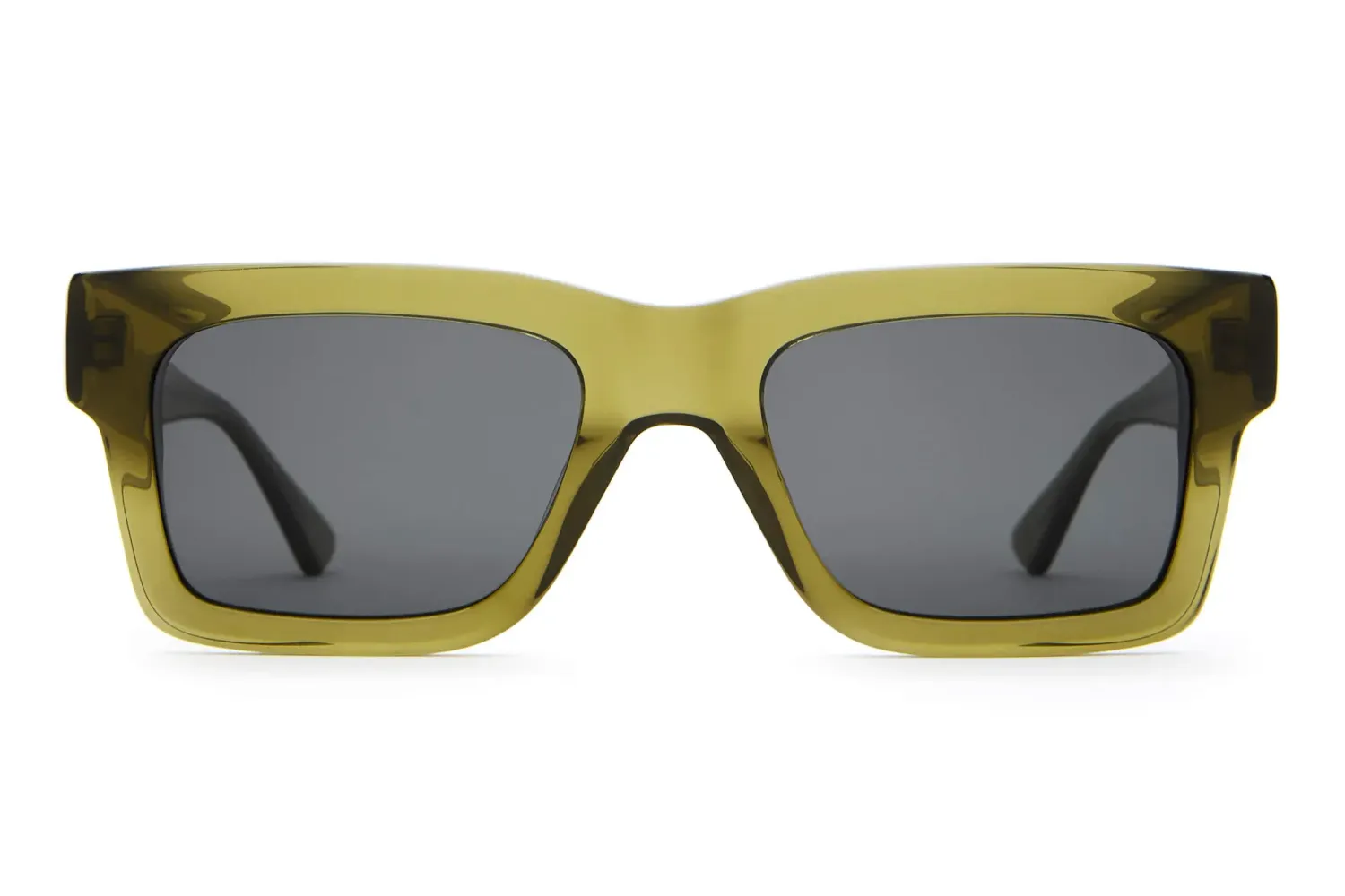 Front view of Crap Eyewear The Speedway sunglasses with a rectangular silhouette and crystal seaweed frame.