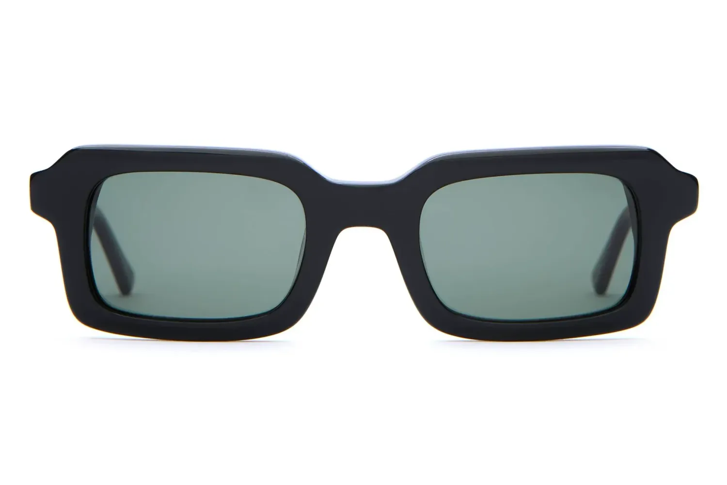 Front view of Crap Eyewear The Lucid Blur sunglasses with a thick rectangular black frame and polarized G15 lenses.