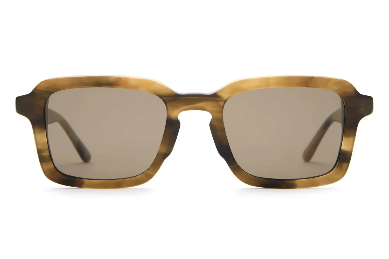 Front view of Crap Eyewear The Heavy Tropix sunglasses with a retro square aviator silhouette and sand bio acetate constructi