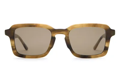 Front view of Crap Eyewear The Heavy Tropix sunglasses with a retro square aviator silhouette and sand bio acetate constructi