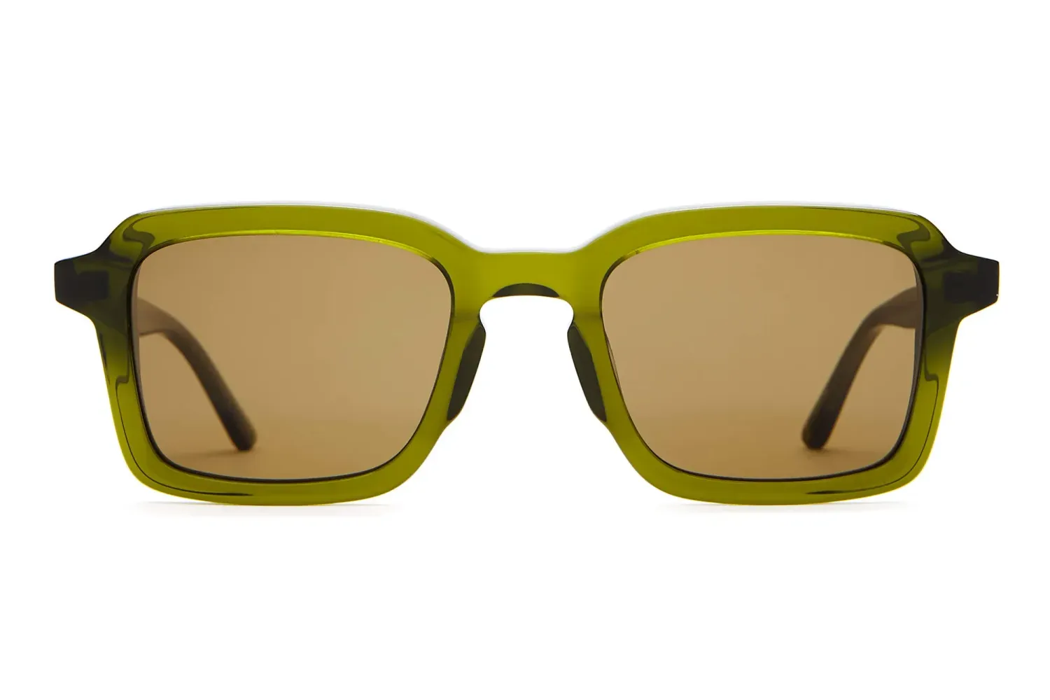 Front view of Crap Eyewear The Heavy Tropix square aviator sunglasses in crystal olive with bronze lenses.